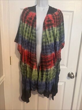 Raj Tie-Dye Open Front Kimono Cardigan - Red, Green, Blue
